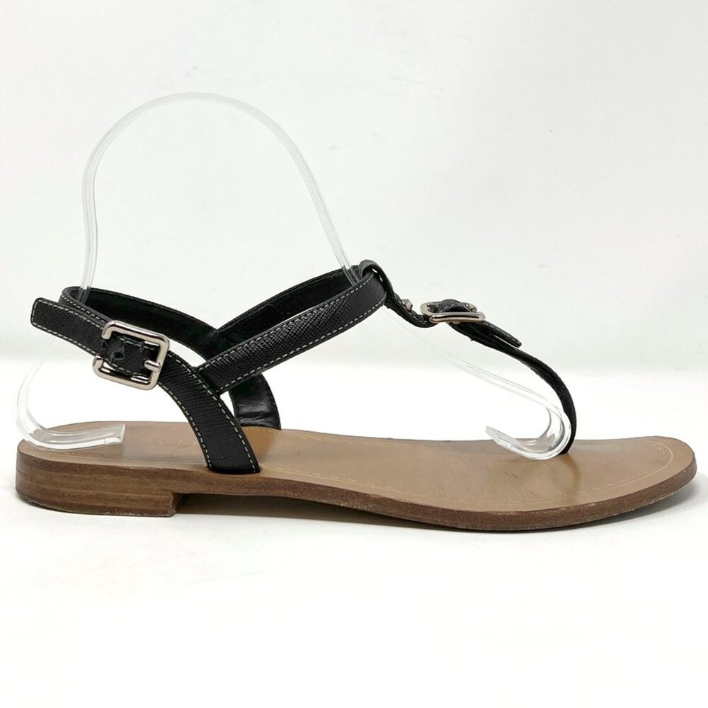 Prada Black Saffiano Leather Flat Thong Sandals Ankle Strap EU 38 Made in Italy - Picture 4 of 10